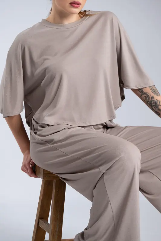 Σετ Μπλούζα-Παντελόνι Rib Μονόχρωμο