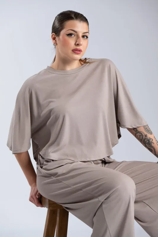 Σετ Μπλούζα-Παντελόνι Rib Μονόχρωμο