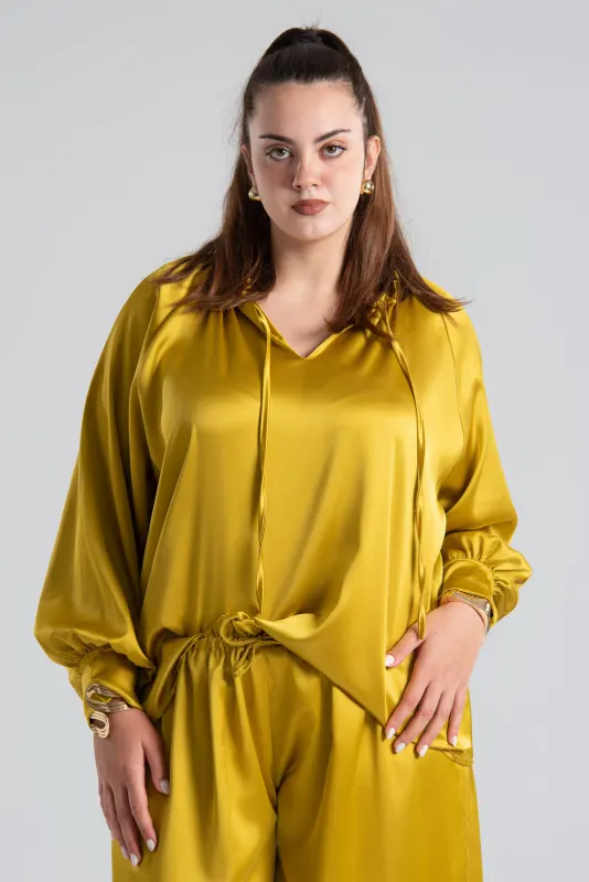 Σετ Μπλούζα-Παντελόνι Σατέν Μονόχρωμο