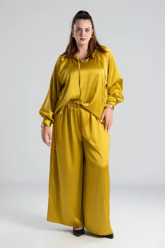 Σετ Μπλούζα-Παντελόνι Σατέν Μονόχρωμο