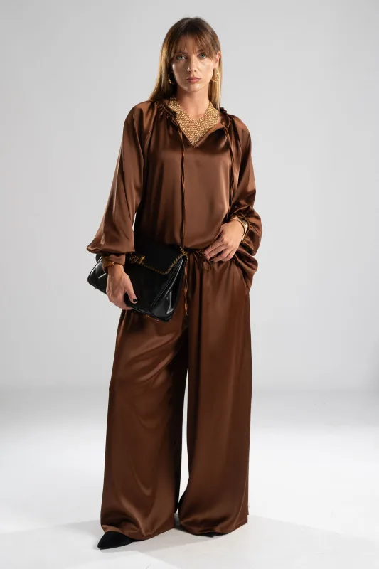 Satin Set Blouse-Pants Monochrome