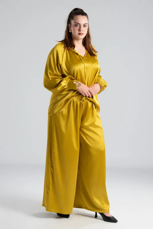 Σετ Μπλούζα-Παντελόνι Σατέν Μονόχρωμο