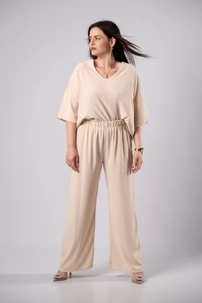 Set Blouse Pants Strass Beige