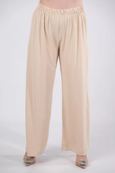 Set Blouse Pants Strass Beige