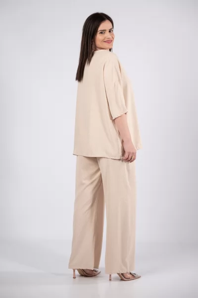 Set Blouse Pants Strass Beige