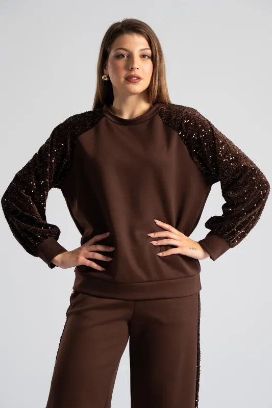 Σετ Μπλούζα-Παντελόνι Velvet Παγιέτα