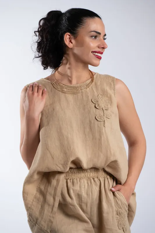 Set Blouse-shorts Linen Flower
