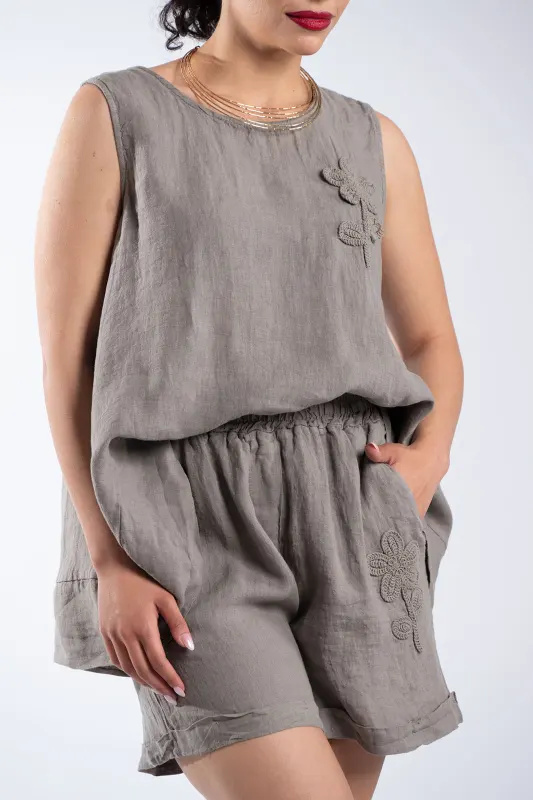 Set Blouse-shorts Linen Flower