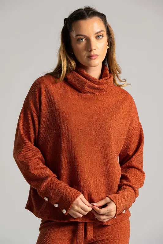 Set Blouse Turtleneck Pants Knitted