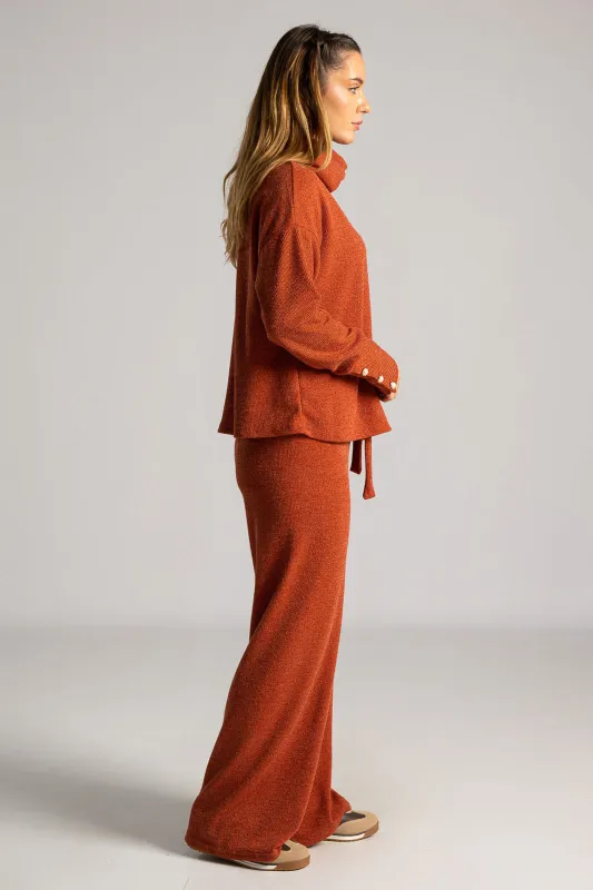 Set Blouse Turtleneck Pants Knitted