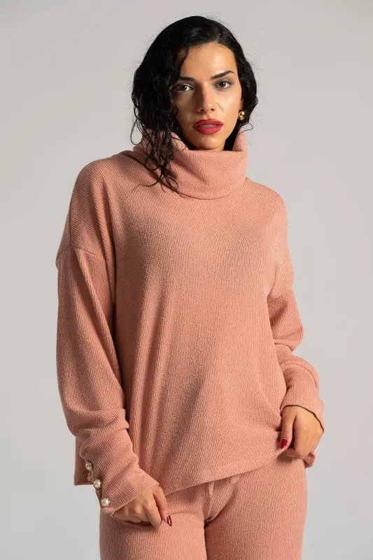 Set Blouse Turtleneck Pants Knitted