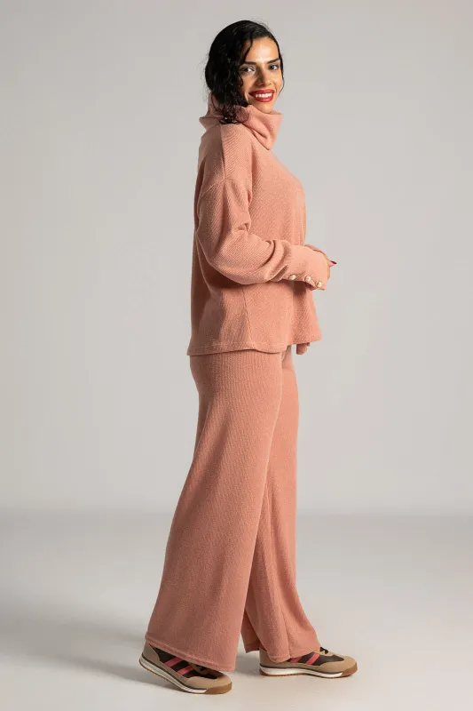 Set Blouse Turtleneck Pants Knitted