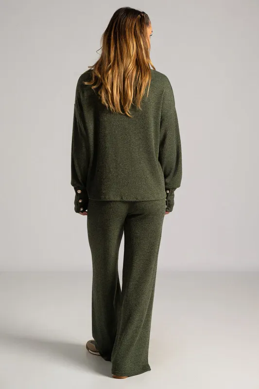 Set Blouse Turtleneck Pants Knitted