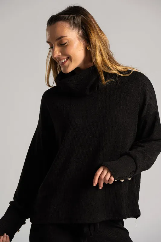 Set Blouse Turtleneck Pants Knitted