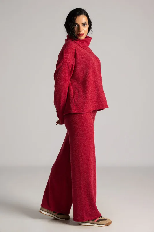 Set Blouse Turtleneck Pants Knitted