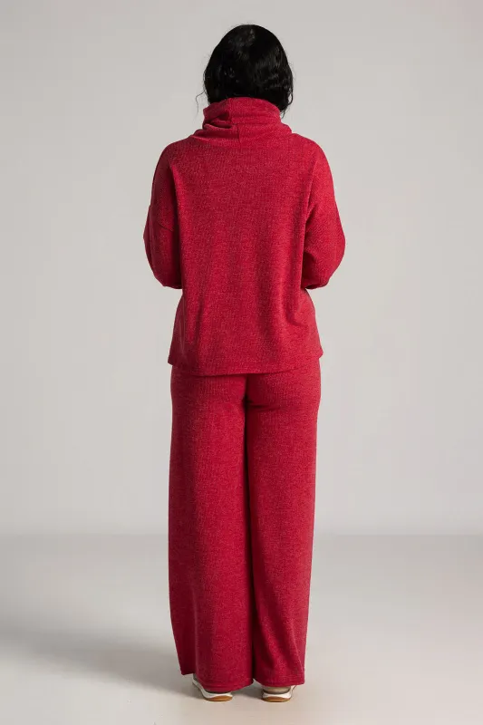 Set Blouse Turtleneck Pants Knitted