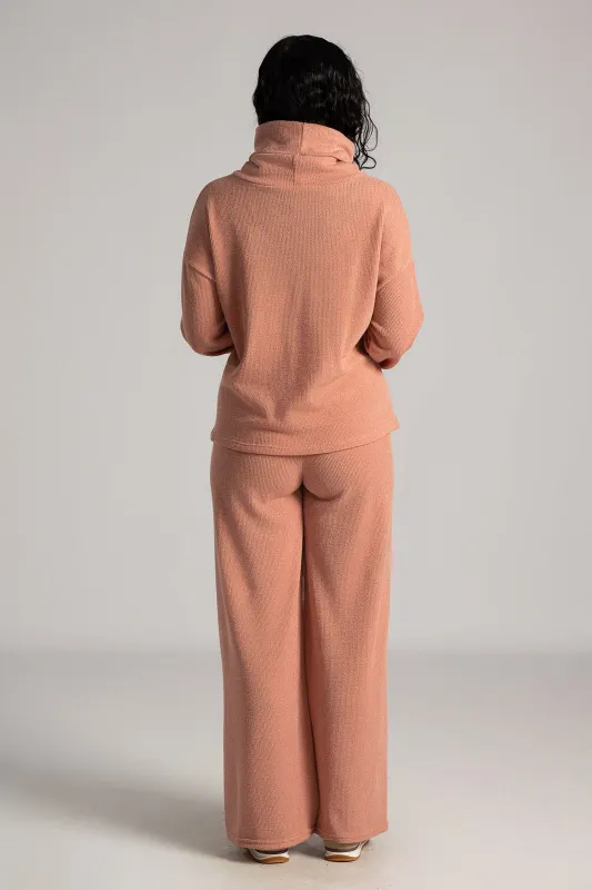 Set Blouse Turtleneck Pants Knitted