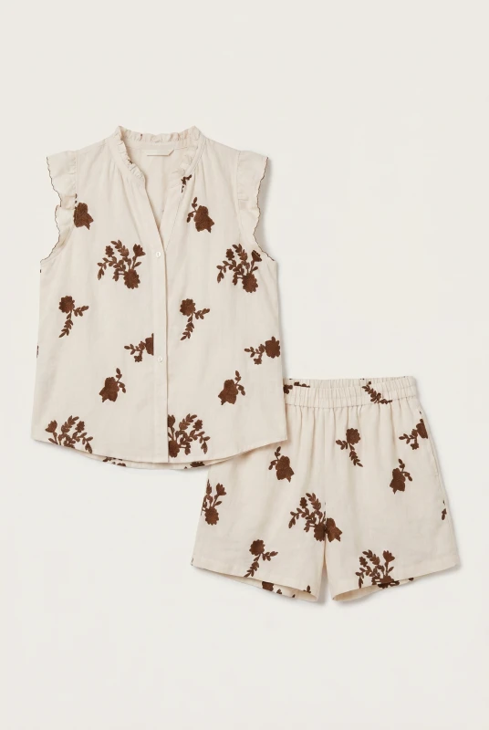 Σετ Πουκάμισο-Shorts Κέντημα Floral
