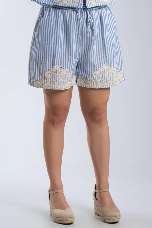 Set Shorts-Shirt Stripes Embroidery