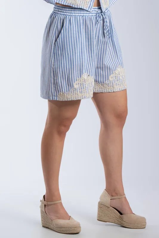 Set Shorts-Shirt Stripes Embroidery