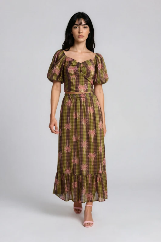Co-ord Top-Skirt Tropical Checkered 