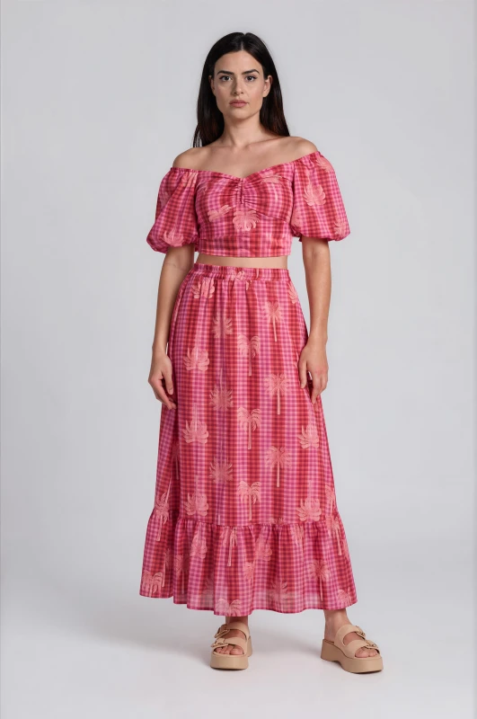Co-ord Top-Skirt Tropical Checkered 
