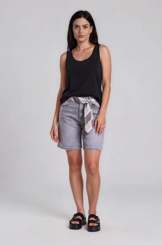 Shorts Denim With Tie Belt