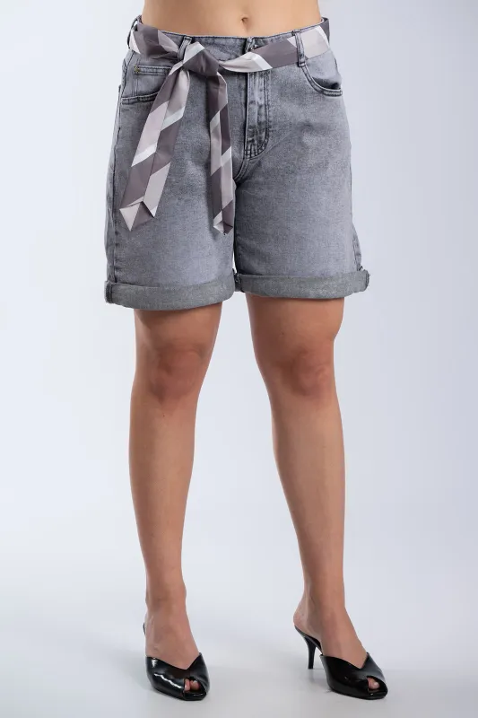 Shorts Denim Με Ζώνη Γραβάτα
