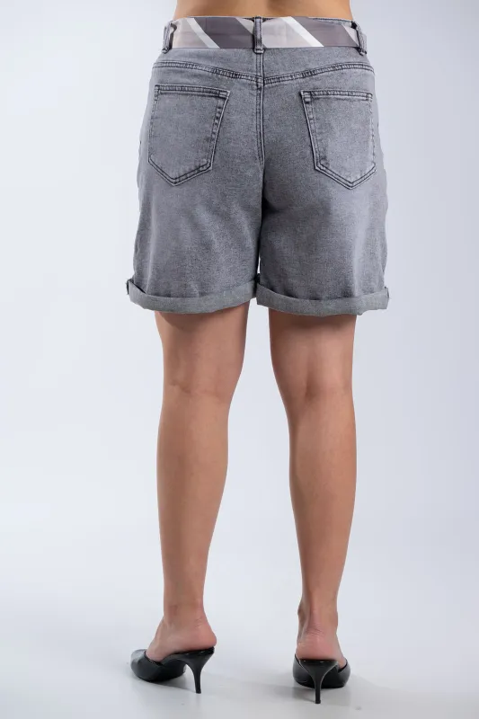 Shorts Denim Με Ζώνη Γραβάτα
