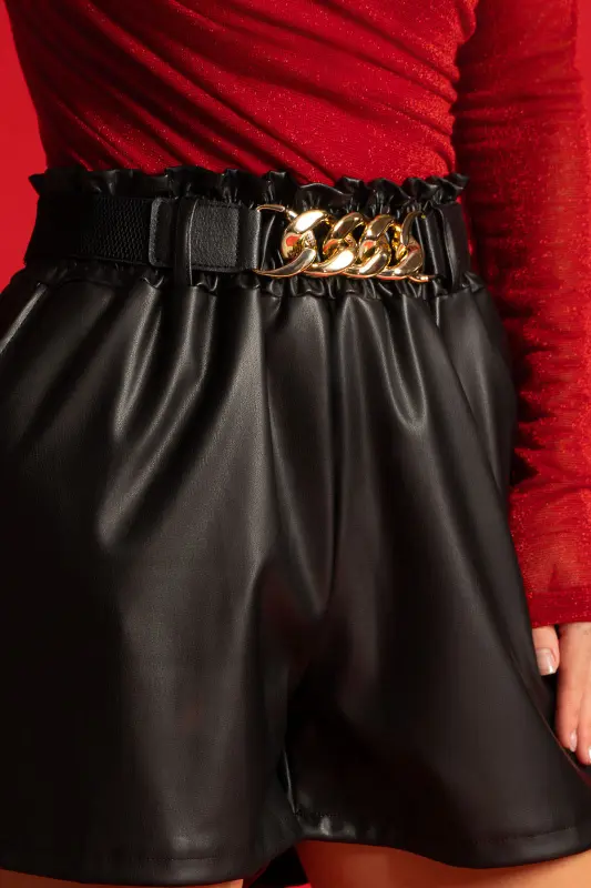 Shorts Δερματίνη Μεταλλική Λεπτομέρεια