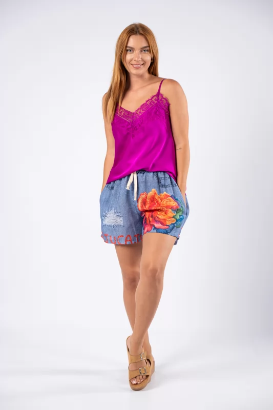 Shorts Floral Orange-Denim