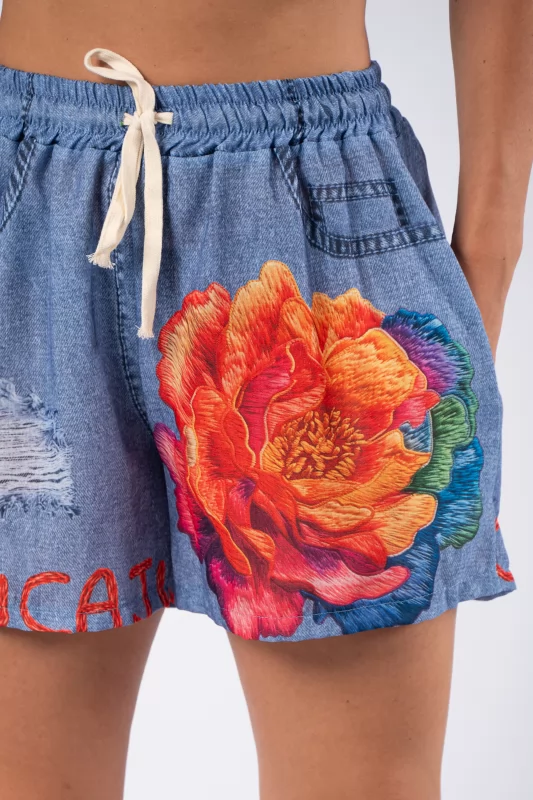 Shorts Floral Orange-Denim