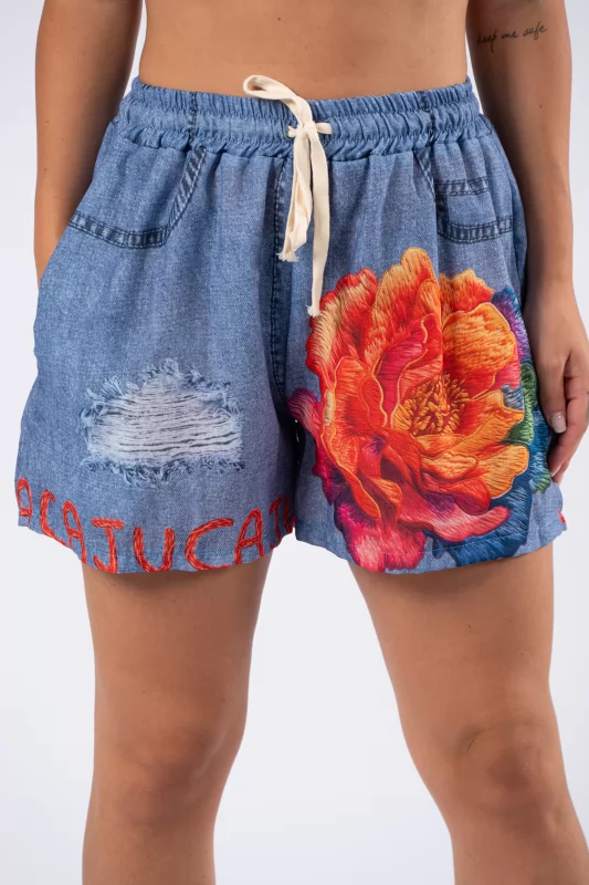 Shorts Floral Orange-Denim