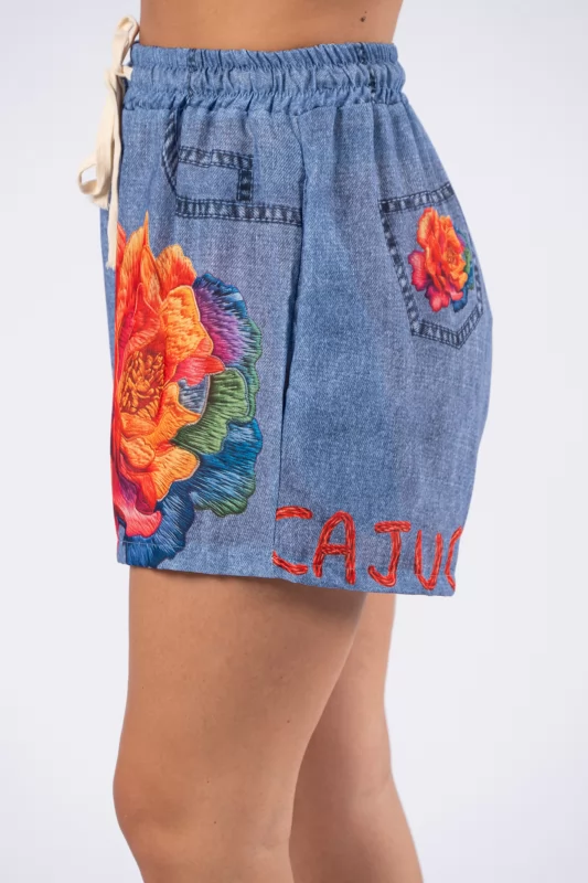 Shorts Floral Orange-Denim