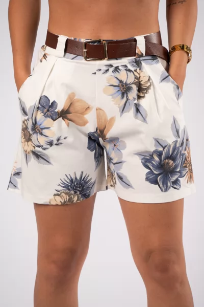 Shorts Floral Ζώνη Μπλε-Λευκό