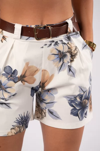 Shorts Floral Belt Blue-White
