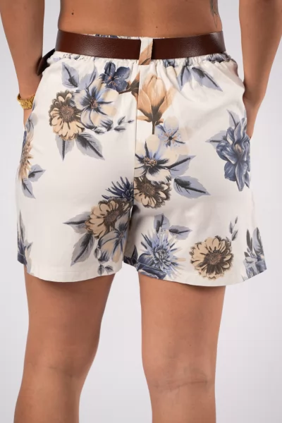 Shorts Floral Belt Blue-White