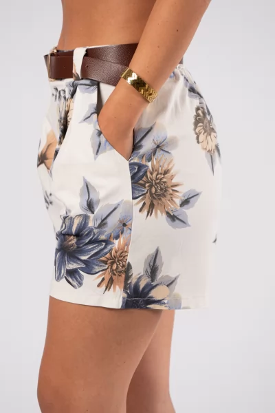 Shorts Floral Belt Blue-White