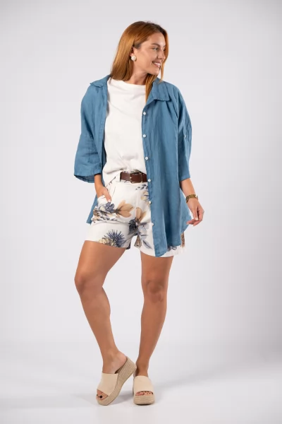 Shorts Floral Belt Blue-White
