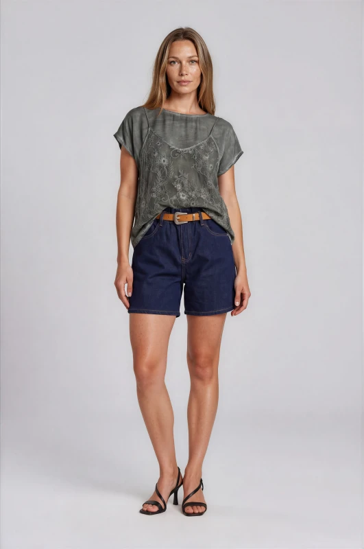 Shorts Τζιν Δερματίνη Ζώνη