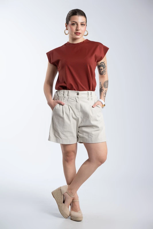 Shorts Βαμβακερό Με Ρεβέρ