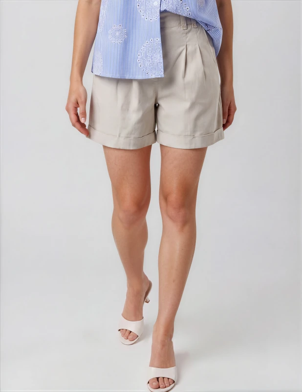 Shorts Βαμβακερό Με Ρεβέρ