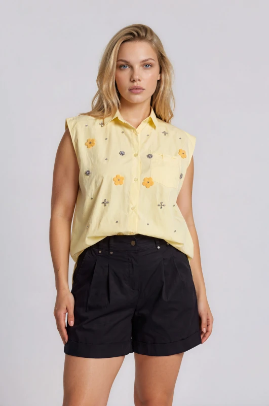 Shorts Βαμβακερό Με Ρεβέρ