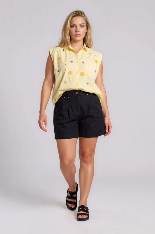 Shorts Βαμβακερό Με Ρεβέρ