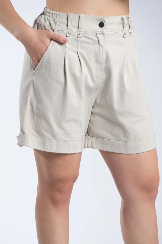 Shorts Βαμβακερό Με Ρεβέρ