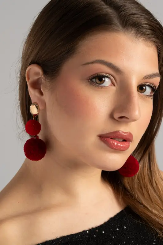 Earrings Drop Pom-Pom 
