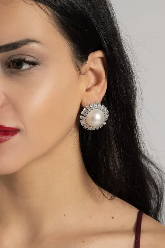 Earrings Large Pearl Rhinestones