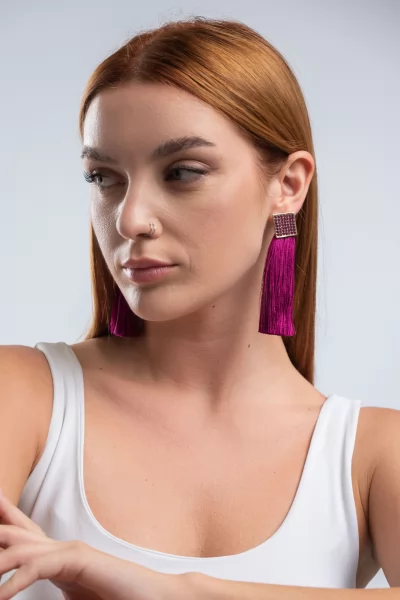 Earrings Square Threads Purple