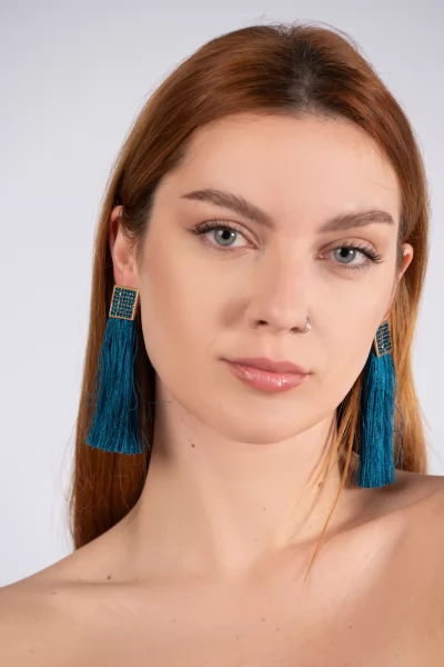 Earrings Square Threads Blue
