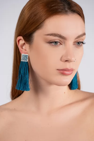 Earrings Square Threads Blue